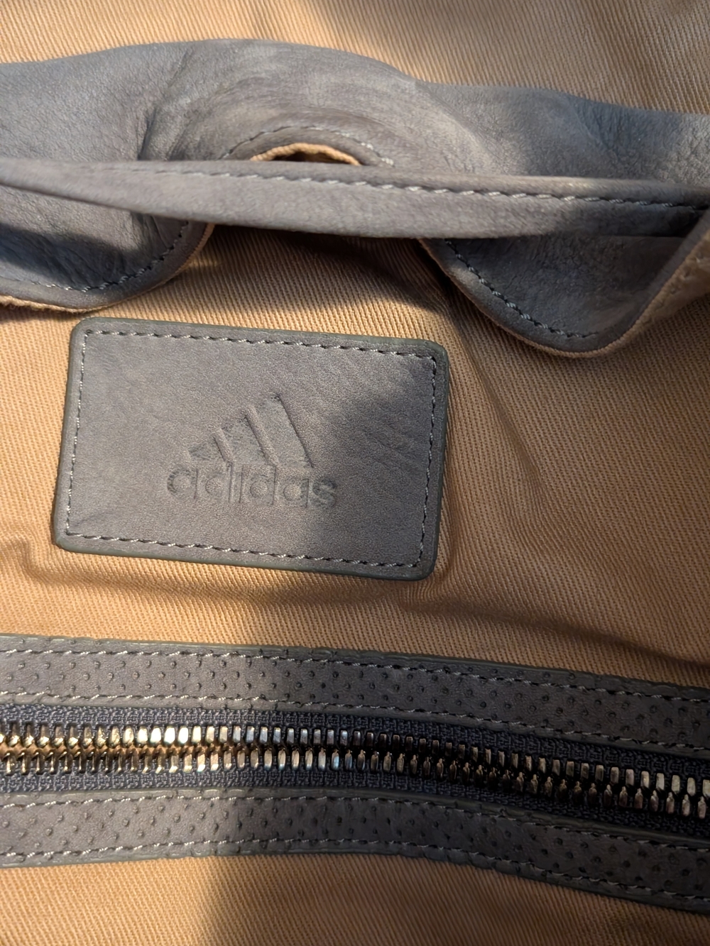 adidas Gray Suede-Style Drawstring Backpack with Buckle Straps - Picture 10 of 14